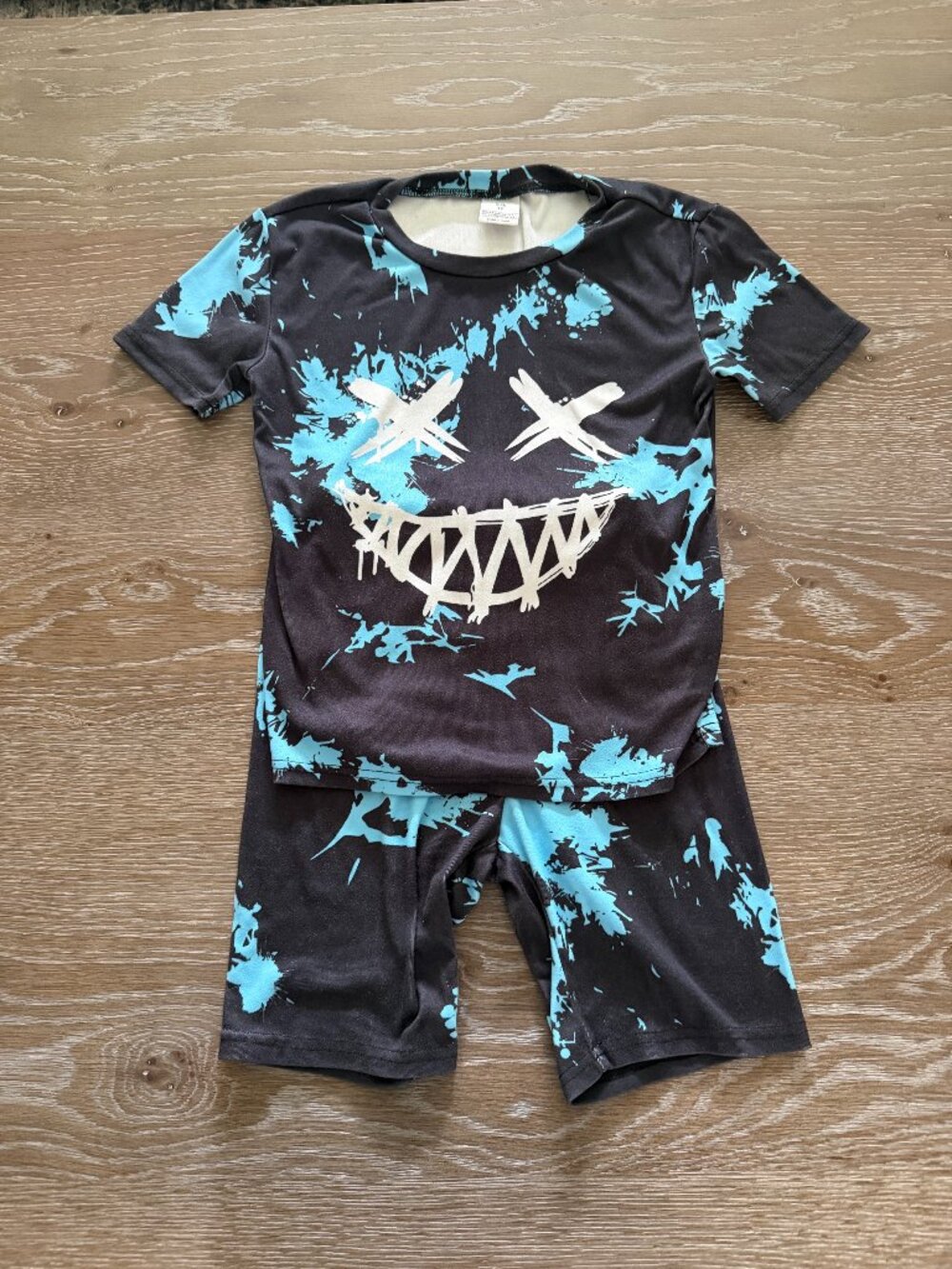 Boys SHEIN 2 piece black paint splatter pajama set pjs short tee size 9Y